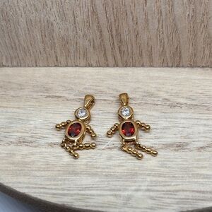 Gold-Tone Red Gemstone Drop Earrings with Clear Accent